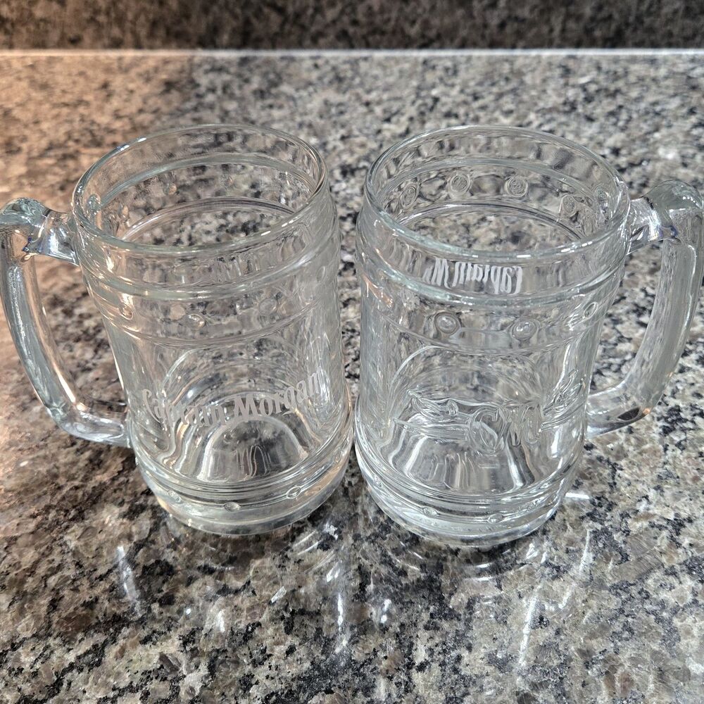 2 Official Captain Morgan Rum Heavy Glass Embossed Tankard Stein